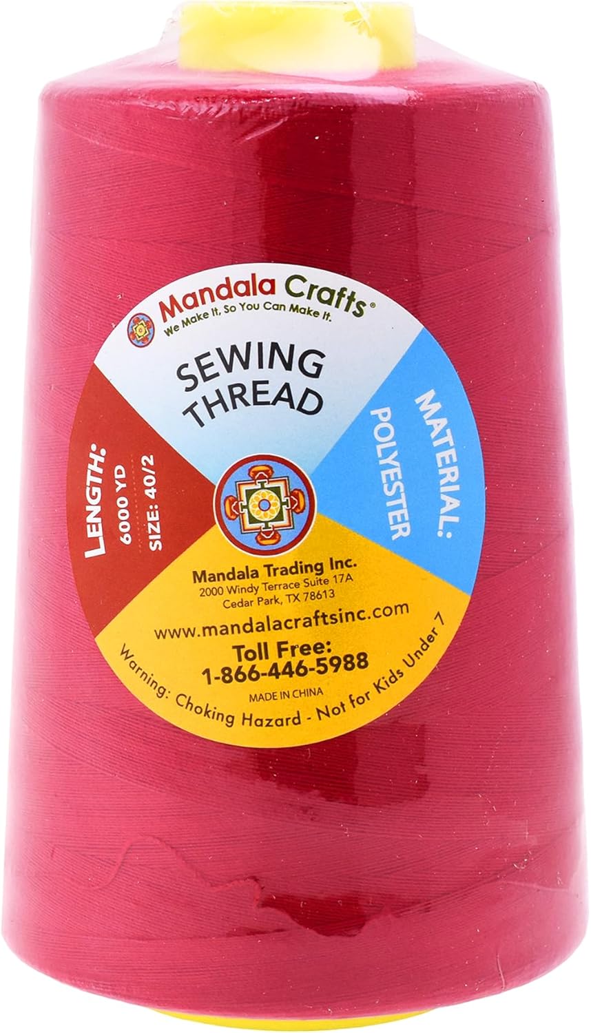Mandala Crafts 4 Pack of Serger Threads Cones Spools - 40S/2 24000 Yards Polyester Cranberry Threads for Sergers Machine and Overlock Quilting Sewing Machine
