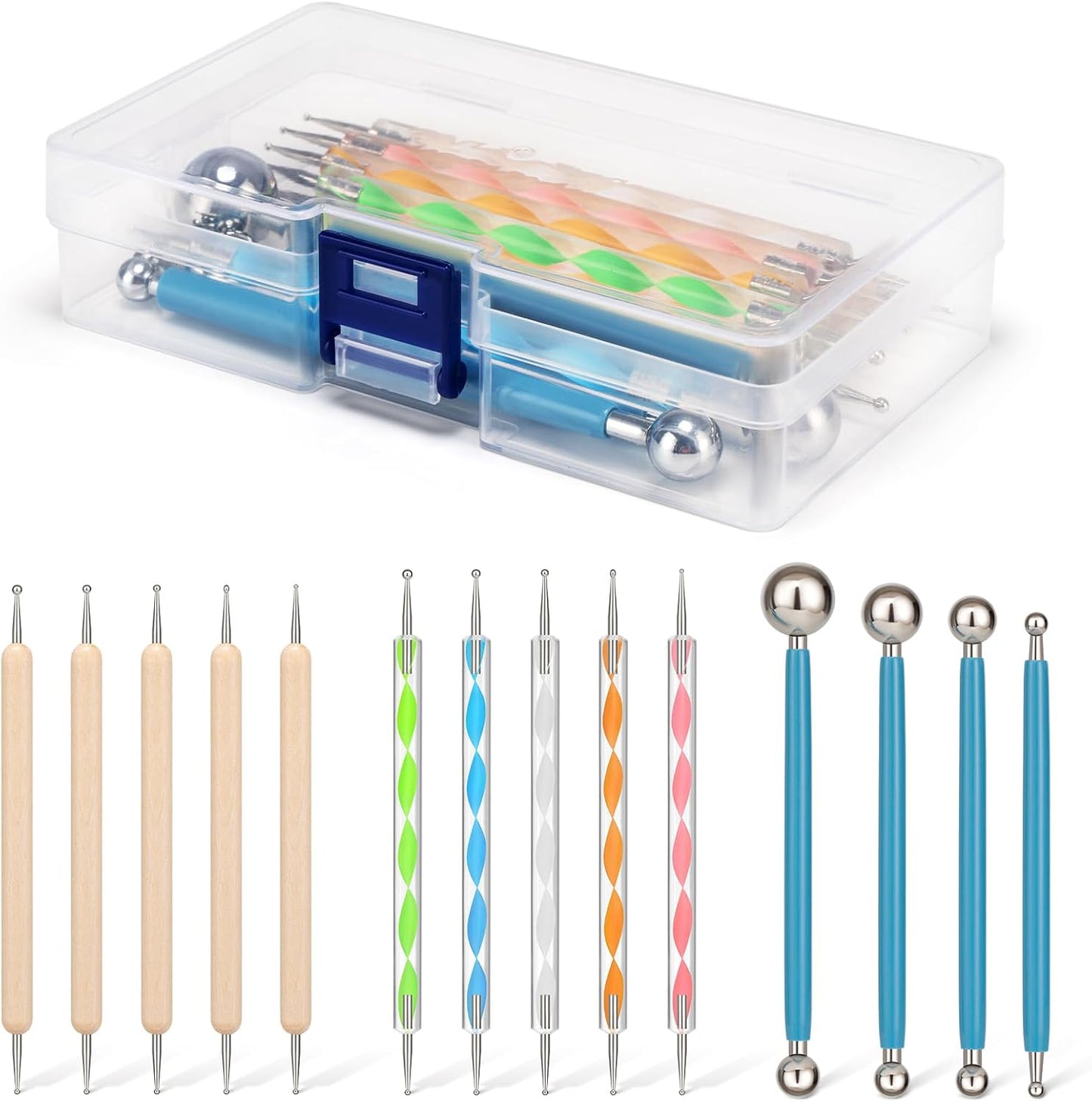 Amrules 14Pcs Dotting Styluses Tools with Box, Double Side Stainless Steel Ball Head Dot Art Kit for Clay Modeling, Rock Painting, Pottery Embossing, Nail Art, Practical Dotting Tool for Adults