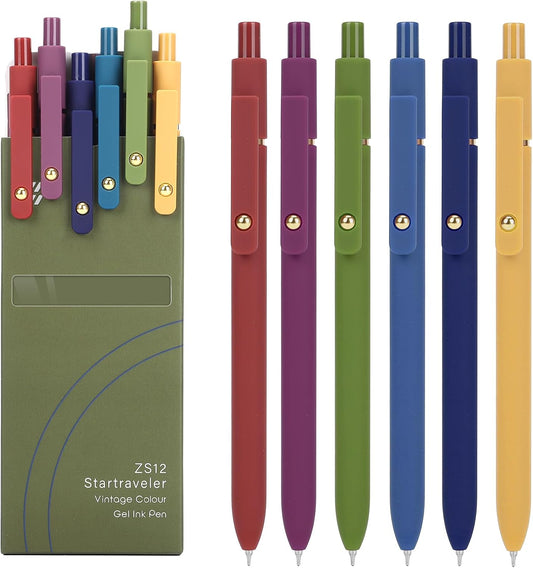 FIOVER Gel Pens, 6pcs 0.7mm Fine Point Black Ink, Smooth Writing Pens for Journaling, Nurse Aesthetic Cute Office School Supplies, Gifts for Women and Men (6Pcs Gold Vintage -Black ink)