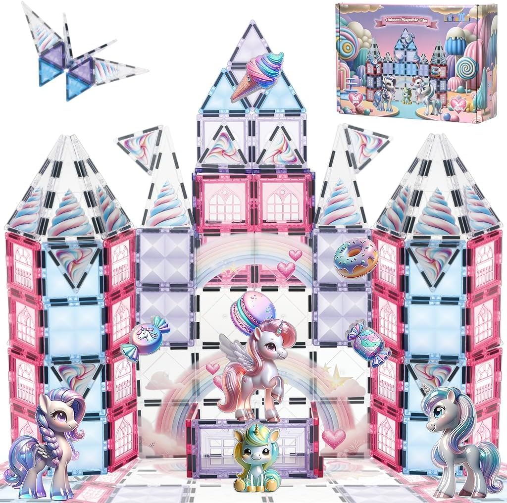 Little Pi Unicorn Toys for Girls Age 4-6 - Unicorn Magnetic Tiles Frozen Toys for Girls Age 4-7 - 3 Year Old Girl Gifts 4 Year Old Girl Birthday Gifts Magnetic Blocks Age 3 4 5 6 7 8