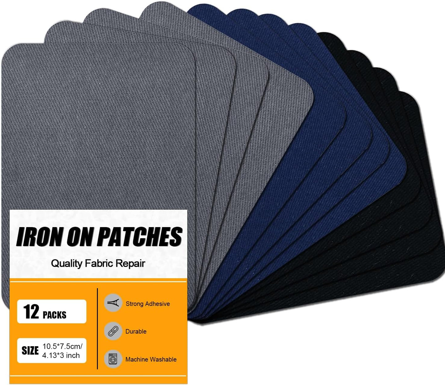 MOONSJONES Iron on Patches for Fabric Clothes, Iron-on Patch Repairing Inside & Outside Holes for Jeans, Backpacks, Down Jackets, Hat, Pants, Sweaters (7.5 cm x 10.5 cm) - 12Pcs