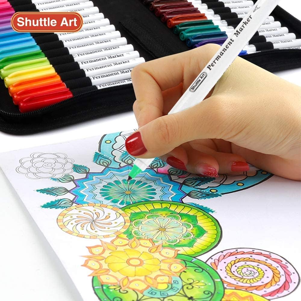 Shuttle Art Permanent Markers, 30 Assorted Colors Ultra Fine Point Permanent Marker Packed in Travel Case, Ideal Colored Markers Set for Adults Coloring Doodling on Plastic, Glass, Gift for Teens