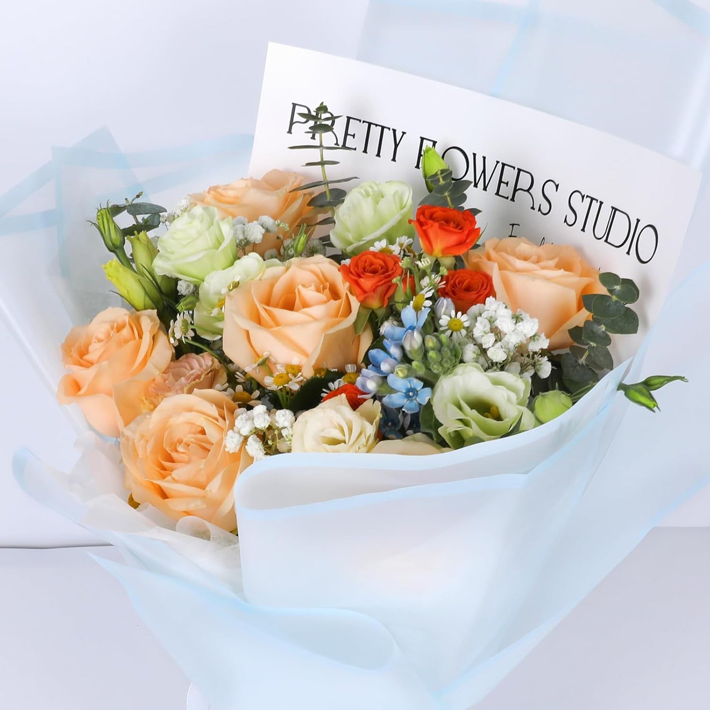 FUHITIM 20 Sheets Flower Wrapping Paper - Waterproof Floral Bouquet Packaging Paper for DIY Crafts，Florist Supplies Packaging Paper for Wedding Birthday Gift (Translucent Light Blue)