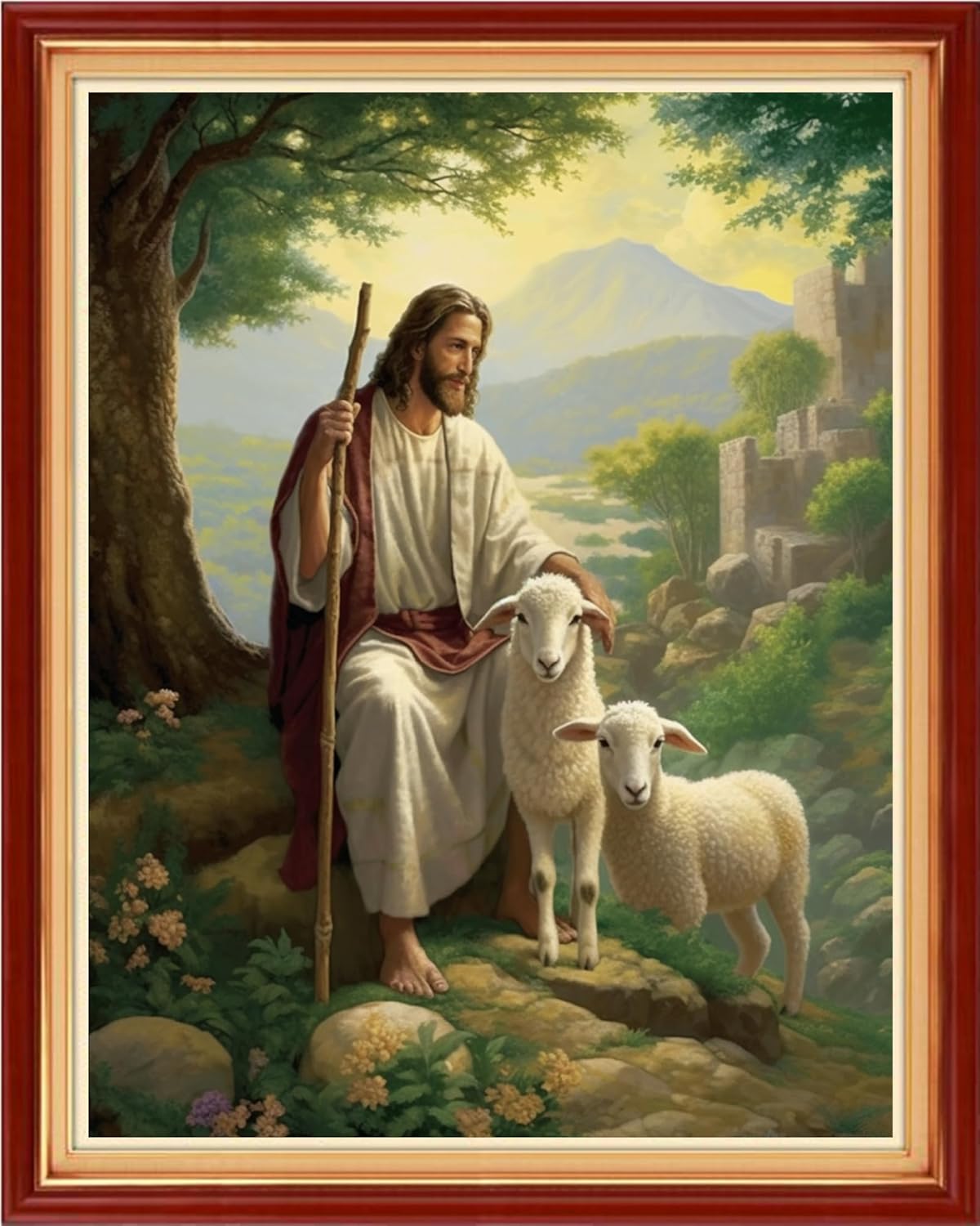 Joyhoor Cross Stitch Kits for Beginners Stamped Cross-Stitch Supplies Needlework preprint Embroidery Kits for Adults DIY Needlepoint Kits Embroidery Patterns 11CT-Jesus Shepherds the Sheep 16x20 inchs