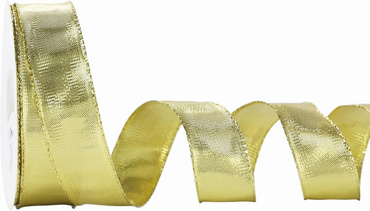 MEEDEE Gold Wired Woven Metallic Ribbon - 1 inch, 25 Yards for Gift Wrapping, Bows, Wreaths, Graduation, Wedding & Party Decorations