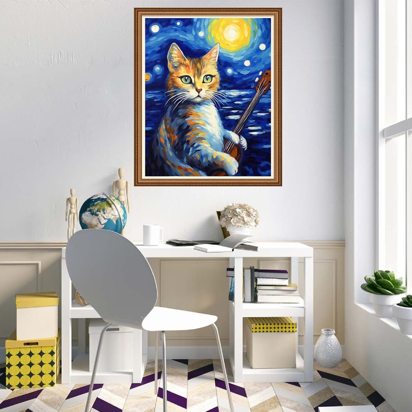 Disnesart Cross Stitch Stamped Full Embroidery Kits DIY 11CT Cotton Thread Printed DIY Needlepoint Kits Craft Needlework Set Cross-Stitch Stamped Sets-Cat Violin 16x20 inch