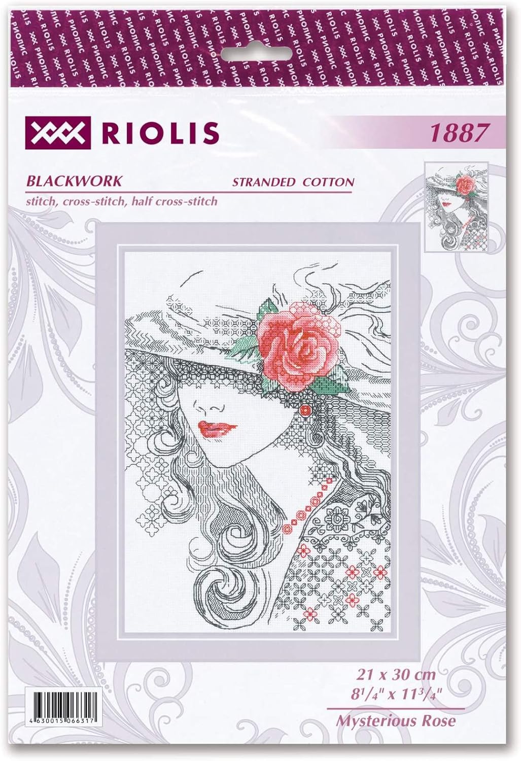 RIOLIS - Mysterious Rose 1887, Cross Stitch Kits 8¼" x 11¾", Cross Stitch Kits for Beginners & Advanced, Crossstitching Kit Adult, Embroidery Counted Stitching Kit