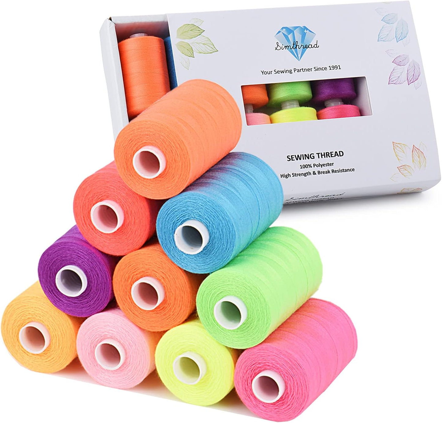 Simthread All Purpose Sewing Thread, 10 Spool Assorted Rainbow Series 1000 Yards Each Bobbin Polyester Thread for Sewing, Handy Polyester Sewing Threads for Sewing Machine - (Rainbow Color Series)