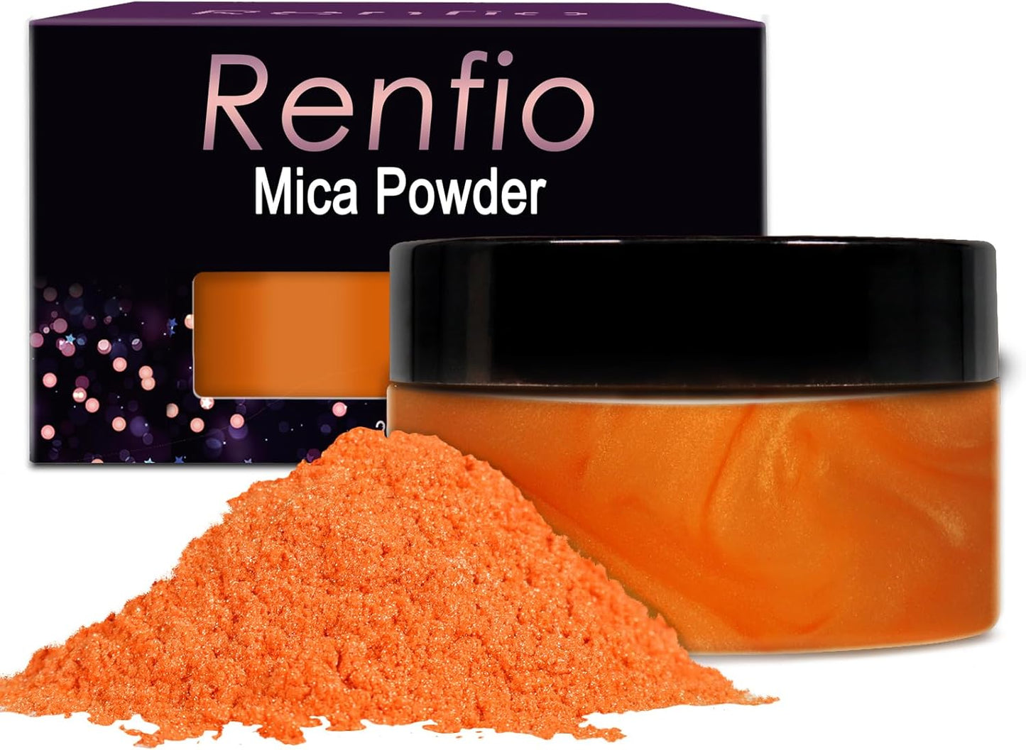 Renfio 100g Mica Powder Pigment, Metallic Natural Dye Mineral Pearl Shimmer Epoxy Resin Dye for Painting Soap Making Slime Bath Bombs 3.5 Oz - Bright Orange