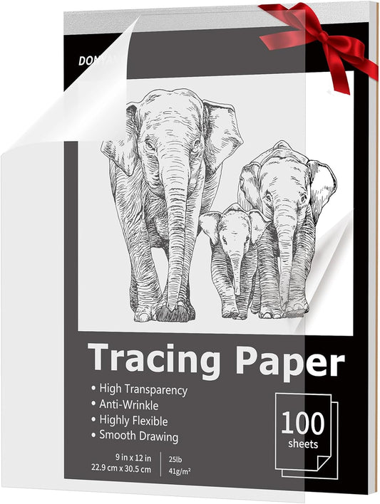 Tracing Paper 9"x12", 100 Sheets Transparent Vellum Paper for Tracing Pads, Christmas Birthday Gifts for Adults Teens, 25lb/41gsm Translucent Tracing Paper for Sketching, Drawing, Black
