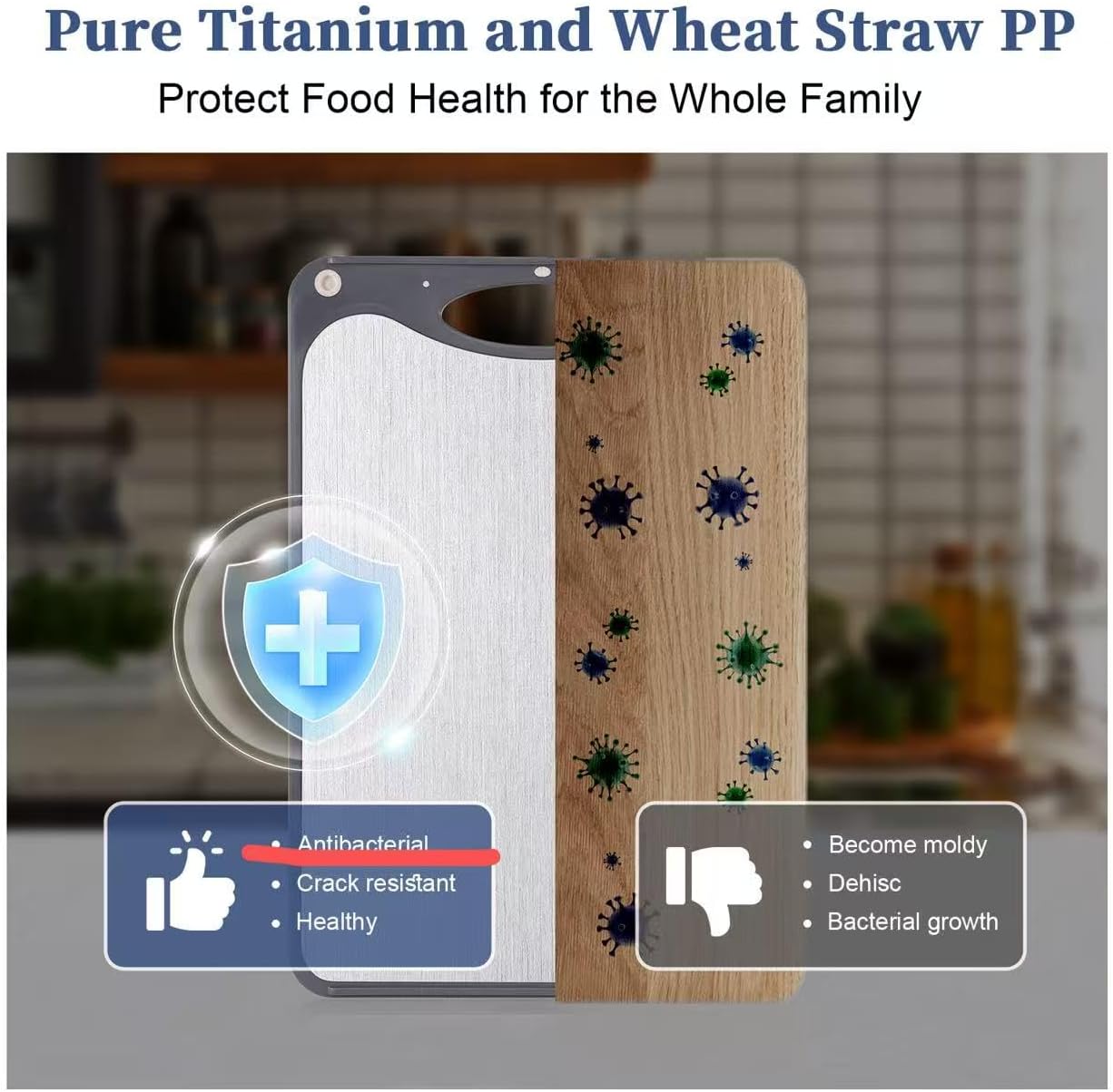 Titanium Cutting Boards For Kitchen, Double Sided Cutting Board, Food Grade Titanium And Wheat Straw PP Chopping Board, Easy To Clean, Large Size 15”×10” Dark Gray