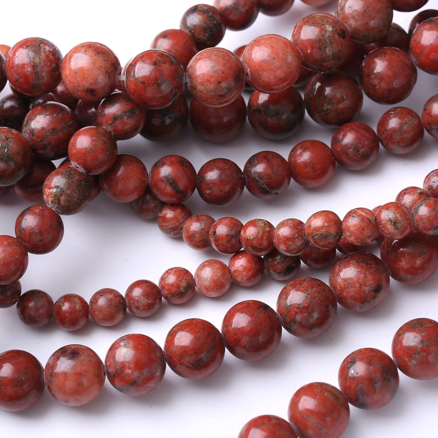 60PCS 6MM Natural Red Seasame Jasper Stone Beads Energy Healing Beads for DIY Jewelry Bracelet Necklace Making for Jewelry Making 15Inch