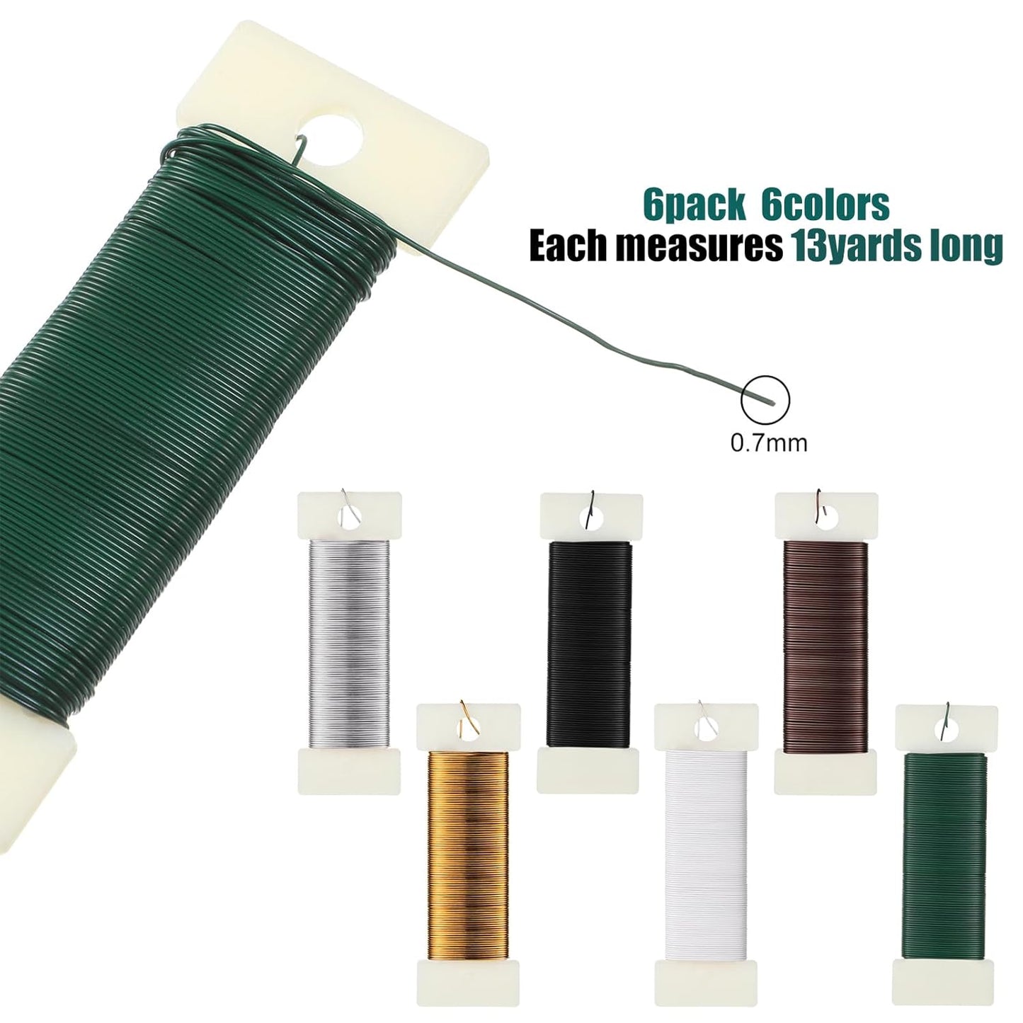 6 Rolls 112 Yards Floral Flexible Paddle Wire Floral Bind Wire for Crafts, Christmas Garland and Flower Arrangements DIY Craft, Christmas Holiday Decoration(Green, Coffee, Silver, Gold, Black, White)