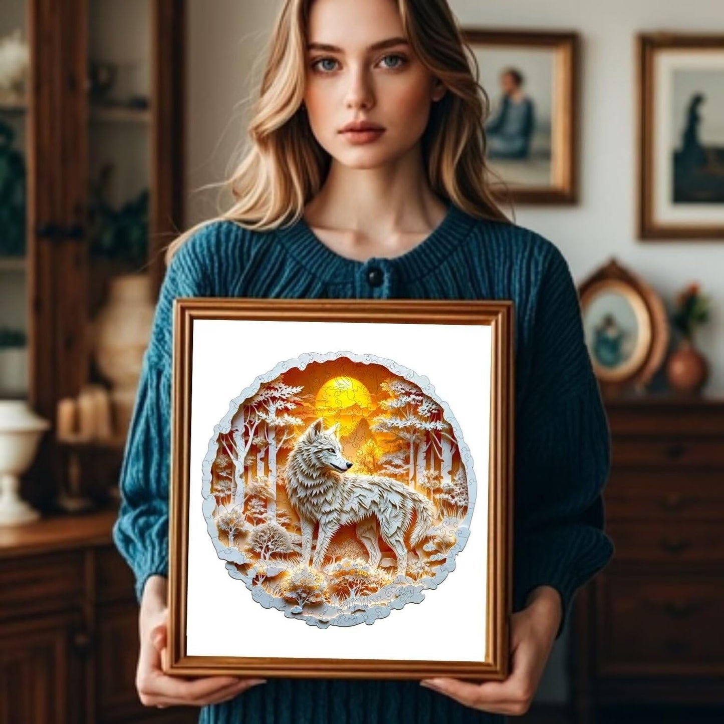 Wooden Puzzles for Adults, 3D Wolf Wooden Puzzles 290 Pieces, Unique Animal Shaped Wood Challenging Jigsaw Puzzles Gifts for Adults, 13.4x13.4in