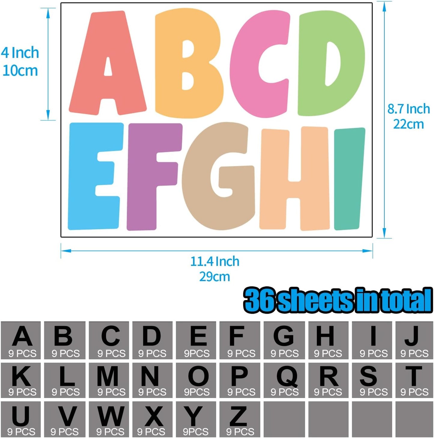 Bemeol Letter Stickers 351 Pieces 4 Inch Bulletin Board Letters Alphabet Cutout Letter for Bulletin Board Display Home Classroom School Decor(Colorful)