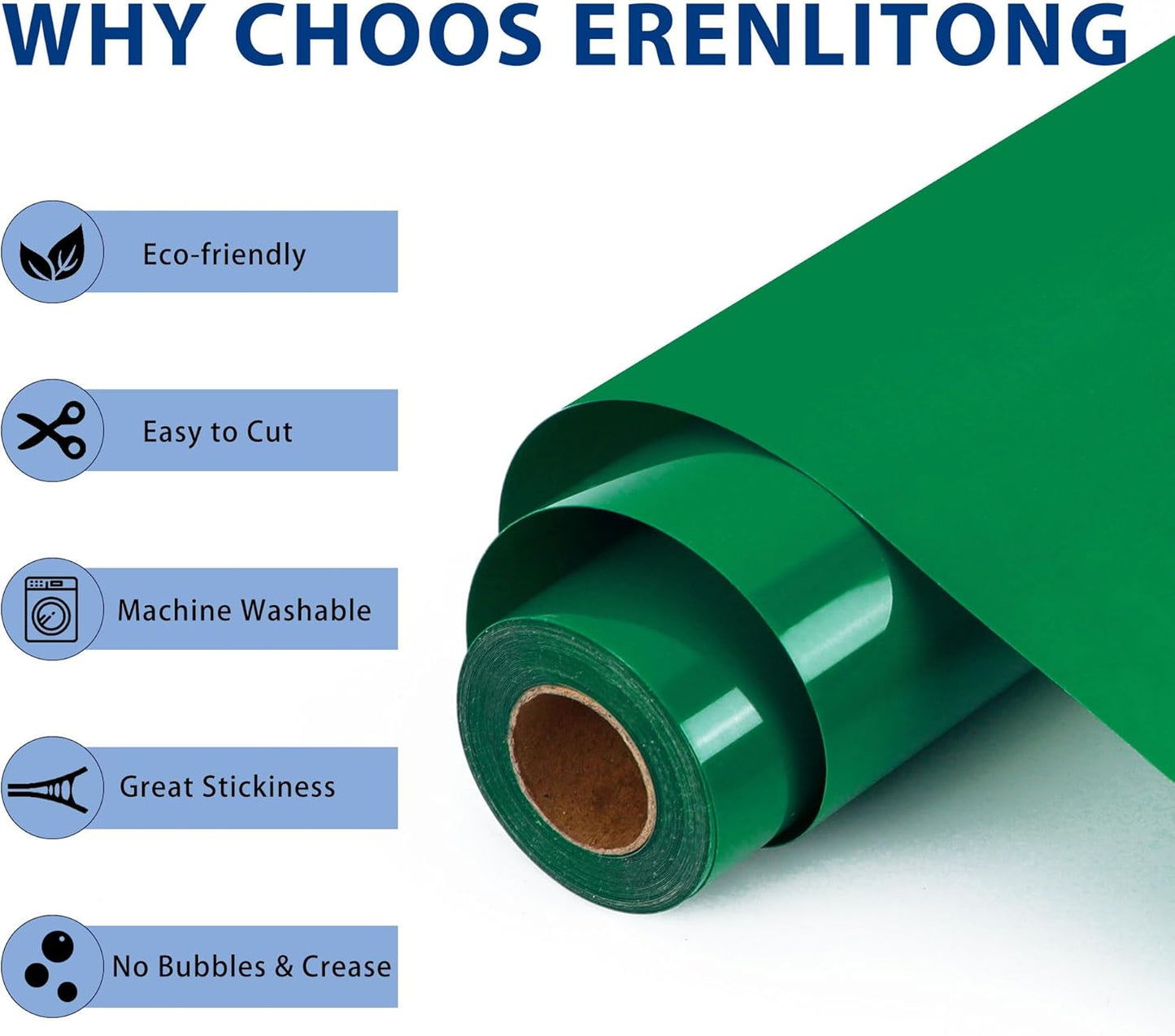 RENLITONG Green Iron on Vinyl 12Inch by 50ft Roll HTV Heat Transfer Vinyl for T-Shirt HTV Rolls for All Cutter Machine - Easy to Cut & Weed for Heat Transfer Design