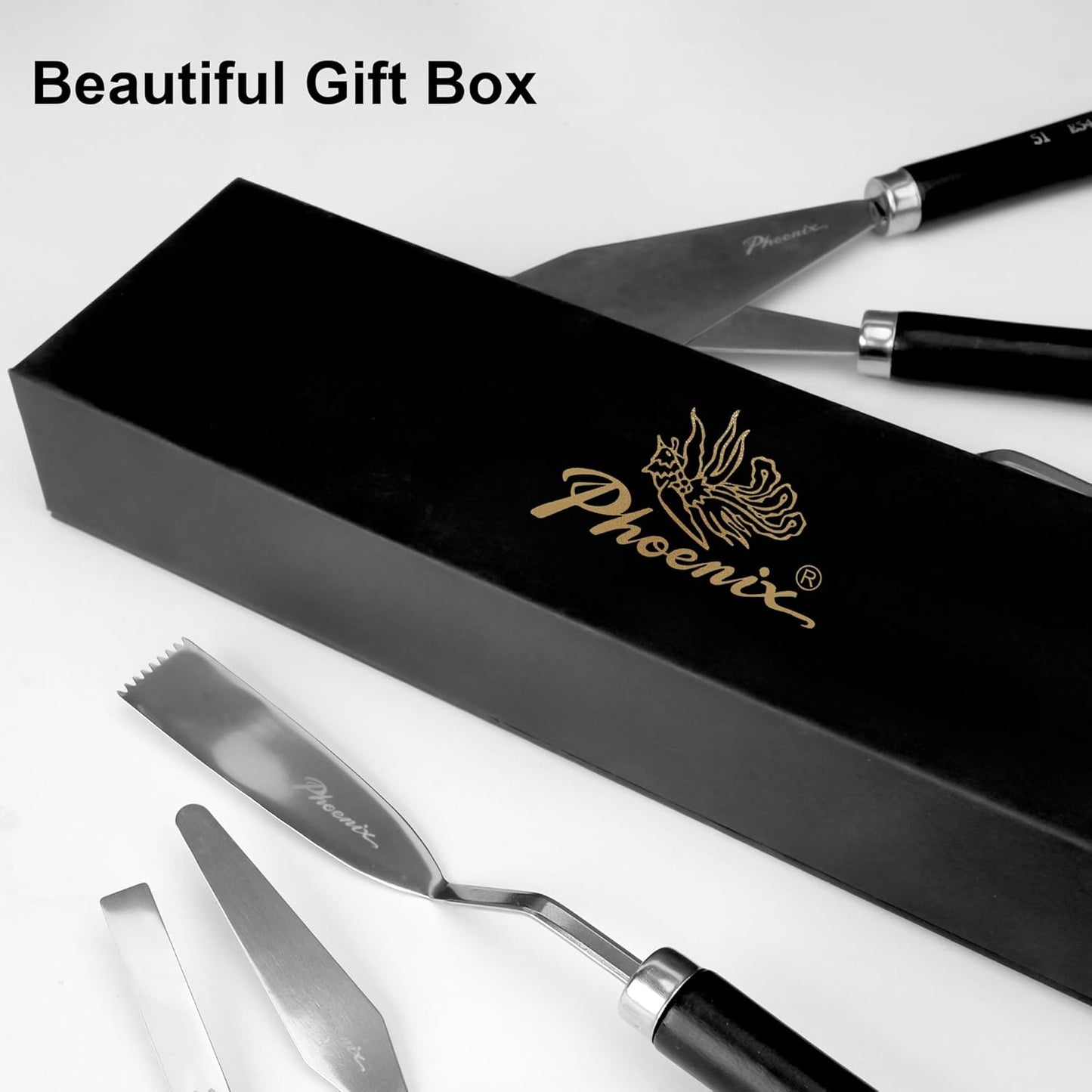 PHOENIX High Flexible Palette Knife Set, 5 Pieces Stainless Steel Painting Knives (31,43,44,46,51) Art Knife with Wood Handle, Paint Spatula for Oil Acrylic Paint - Painting Tools for Artists