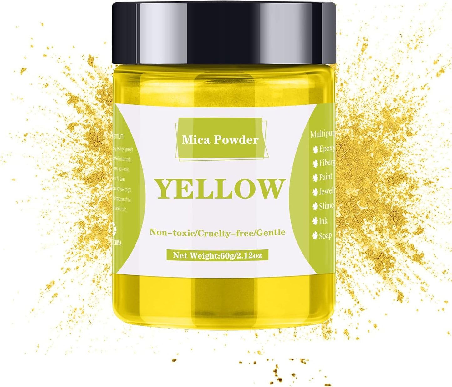 Yellow Mica Powder - 60g Mica Powder for Epoxy Resin - Pearl Pigment Powder Dye for Resin/Eye Shadow/Soap Making/Nails/Bath Bombs etc.