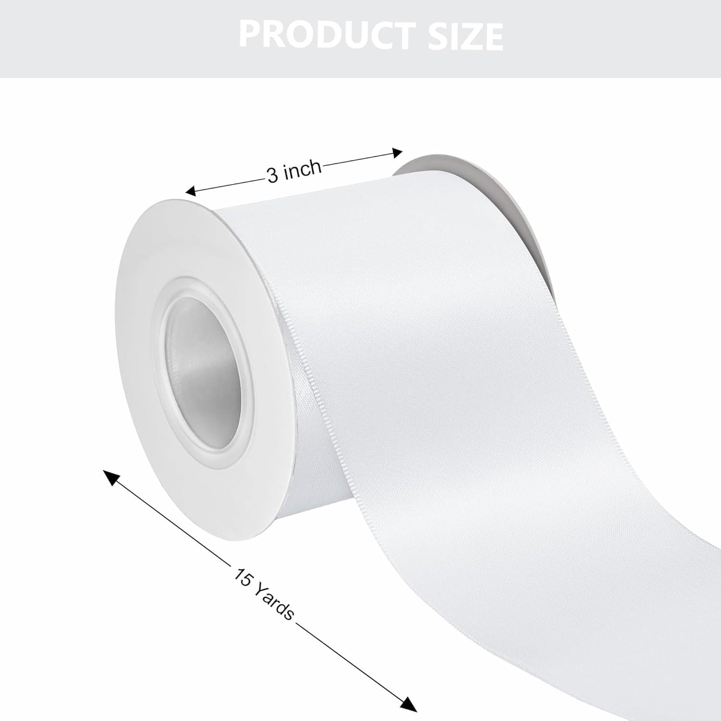 White Satin Ribbon 3 Inch X 15 Yards Solid Color Double Faced Ribbons Perfect for Crafts Wedding Decor Bow Making Arts Sewing and More