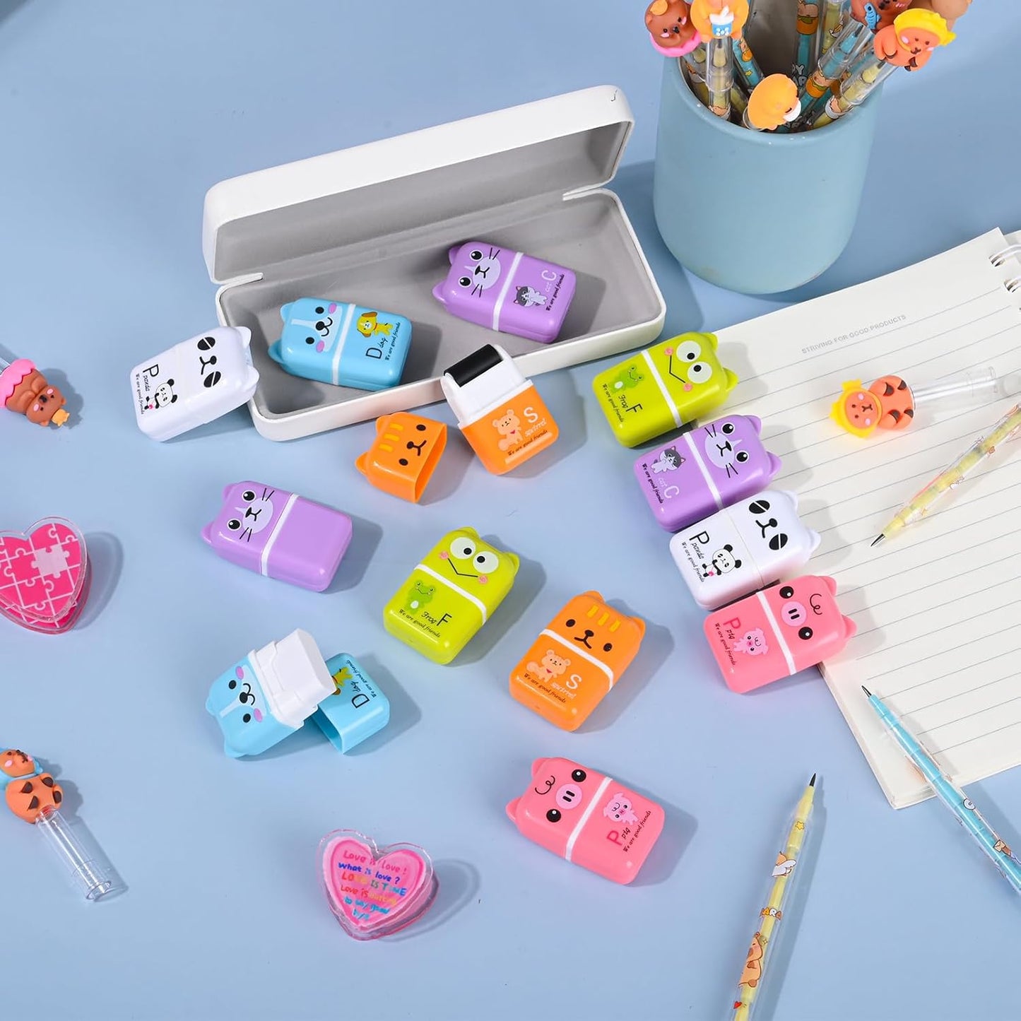 24 Pcs Cute Eraser for Pencils Cute Animals Eraser with Cover and Clean up Roller Kawaii Erasers for Kids Fun Erasers Back to School Supplies Kid Party Favors Gift