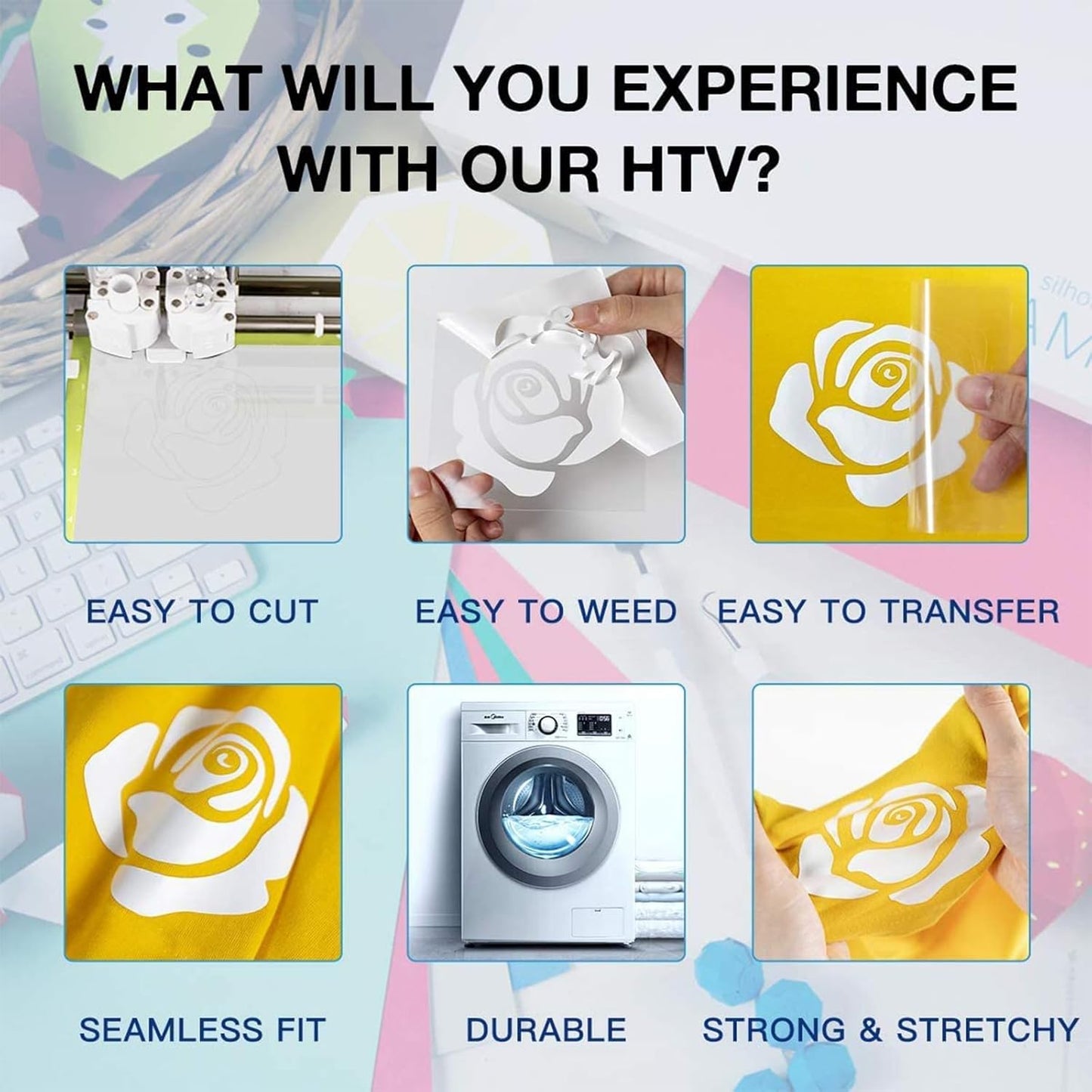 HTVRONT Heat Transfer Vinyl Rolls - 2 Pack 12" x 80ft Black and White HTV for T Shirts, Iron on Vinyl Compatible with Cricut Cutting Machine (White and Black)