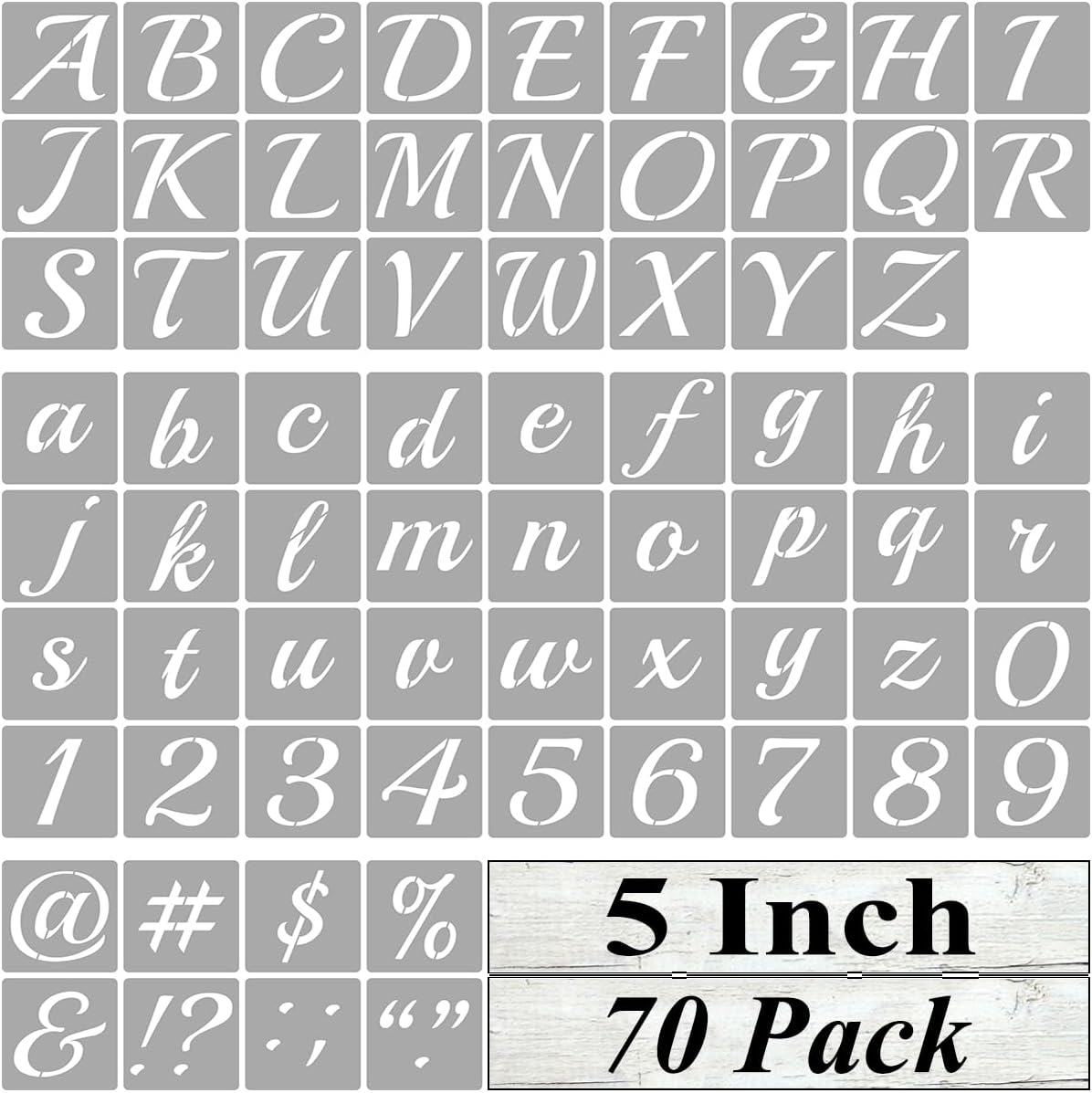 5 Inch Alphabet Letter Stencils for Painting - 70 Pack Letter and Number Stencil Templates with Signs for Painting on Wood, Reusable Cursive Letters Stencils for Chalkboard Wood Signs & Wall Art