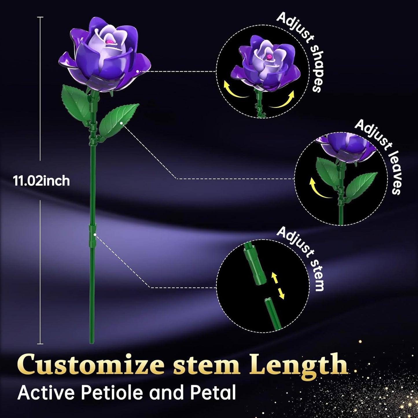 Gothic Rose Bouquet Building Set, Compatible with Lego Flowers, Halloween Botanical Collection for Home Decor, Creative Gifts for Valentine’s Day, Birthday & Teen Girl Gifts