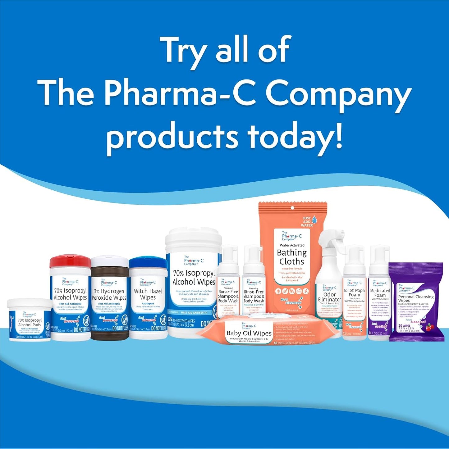 The Pharma-C Company 70% Isopropyl Alcohol Pads [100 count]. First Aid - Antiseptic Wipes - Extra Large - Alcohol for minor cuts, scrapes and burns.