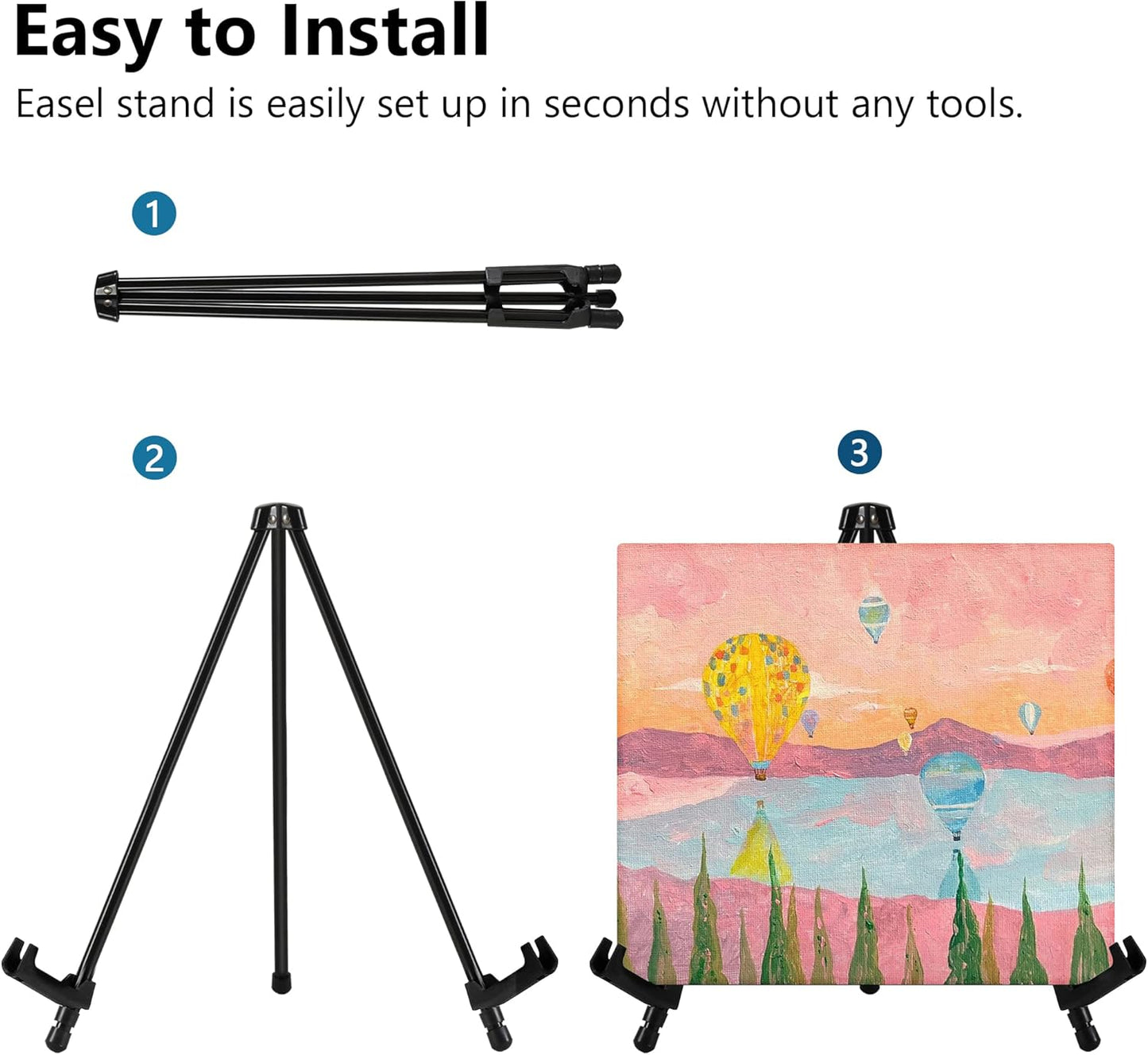 14" High Tabletop Instant Display Easel - Black Steel Small Tripod Easel Stand with Adjustable Holders for Pictures, Paintings, Posters and Store Signs(1 Pack)