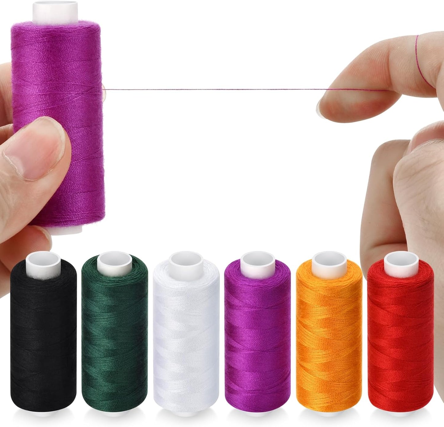 6 Pcs Sewing Thread Kit, 400 Yards Each Spool 402 Polyester Thread with Sewing Needle & Threader, Sewing Threads for Sewing Machine, Hand Stitching, Embroidery