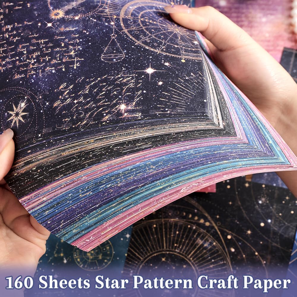 160 Sheets of Starry Sky Scrapbook Paper, journaling Scrapbook Supplies Craft Collage Paper Set, Junk Journal Bullet Journal Poster Room Decor for Card Making Decorative Gifts