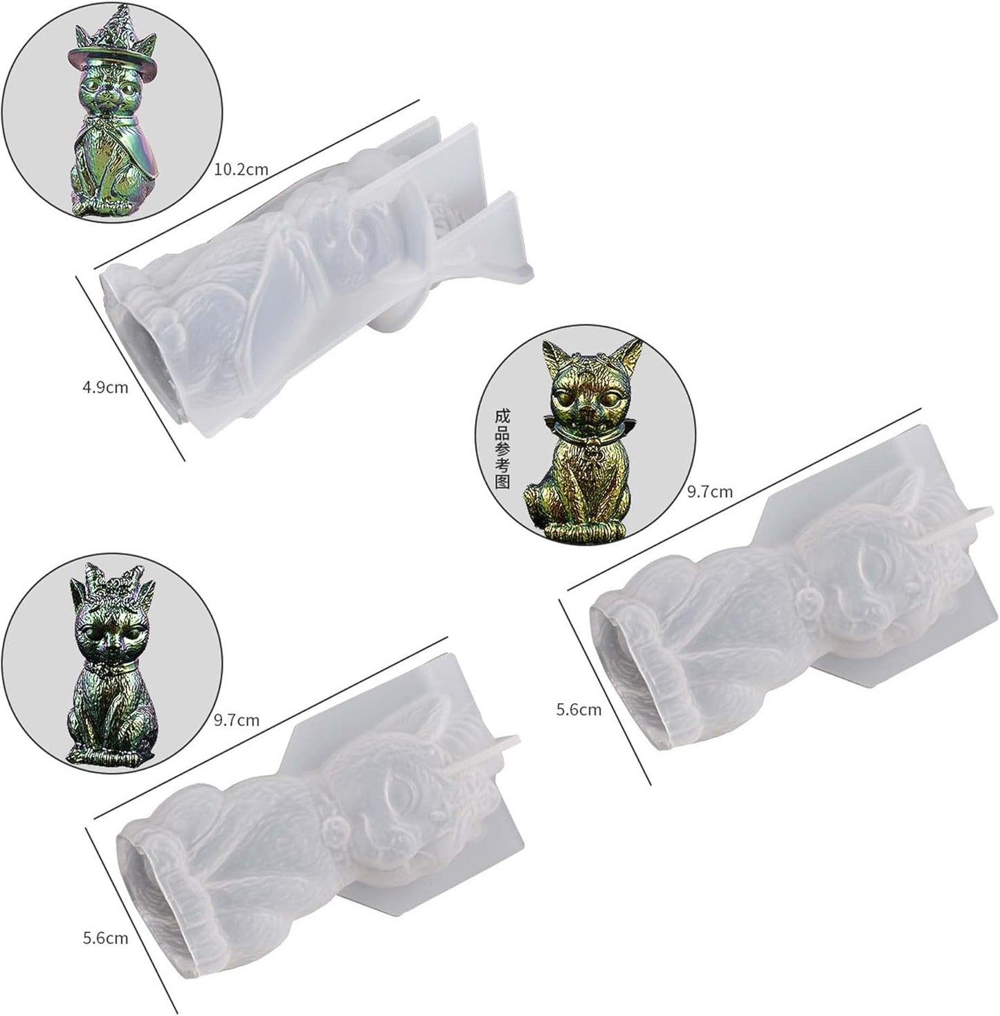 3 Pack Devil Cat Pirate Animal Silicone Candle Soap Mold - Resin Casting Craft Supplies