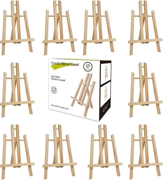 12Pack Wooden Tabletop Easel for Painting and Display, 11.8" Small Portable A-Frame Tripod Stand for 8x10 and 11x14 Canvas, Desk Easel for Photos, Students Kids Beginners