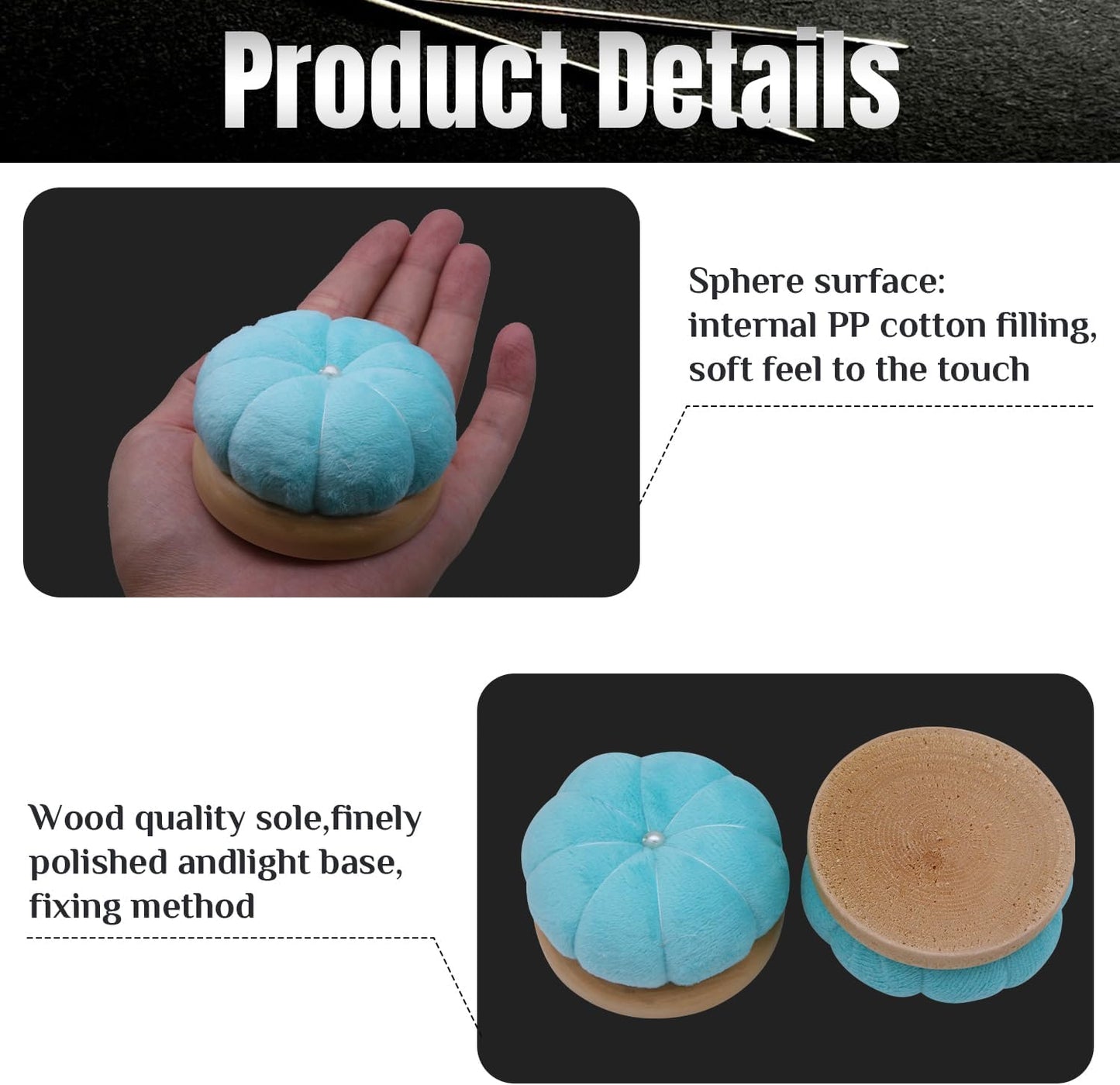 Uxney Pin Cushion,Wooden Sewing Pin Cushion Pincushion Needle Cushion for Sewing Quilting Needlework DIY Crafts(Moon Green,2 PCS)