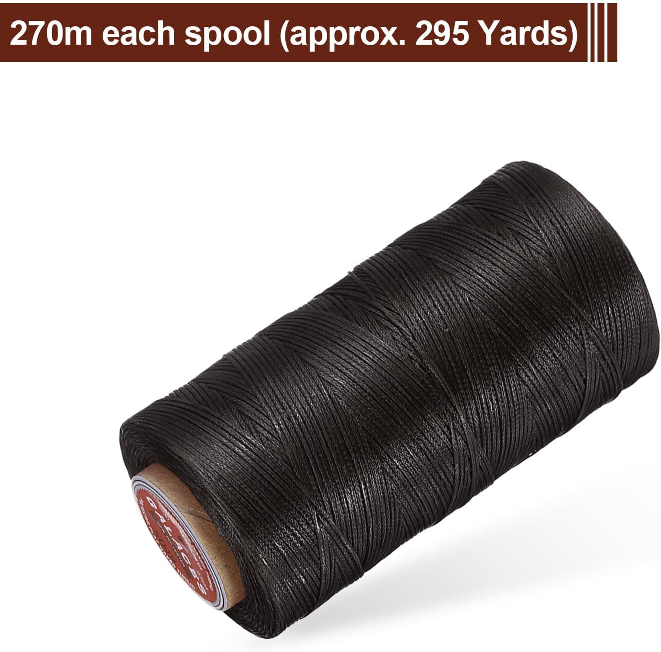 uxcell Flat Leather Sewing Waxed Thread, 270m / 295 Yards Polyester Wax String, 150D Wax Stitching Cord for Leather Crafts, Bookbinding, Bracelets Braided, Dark Brown