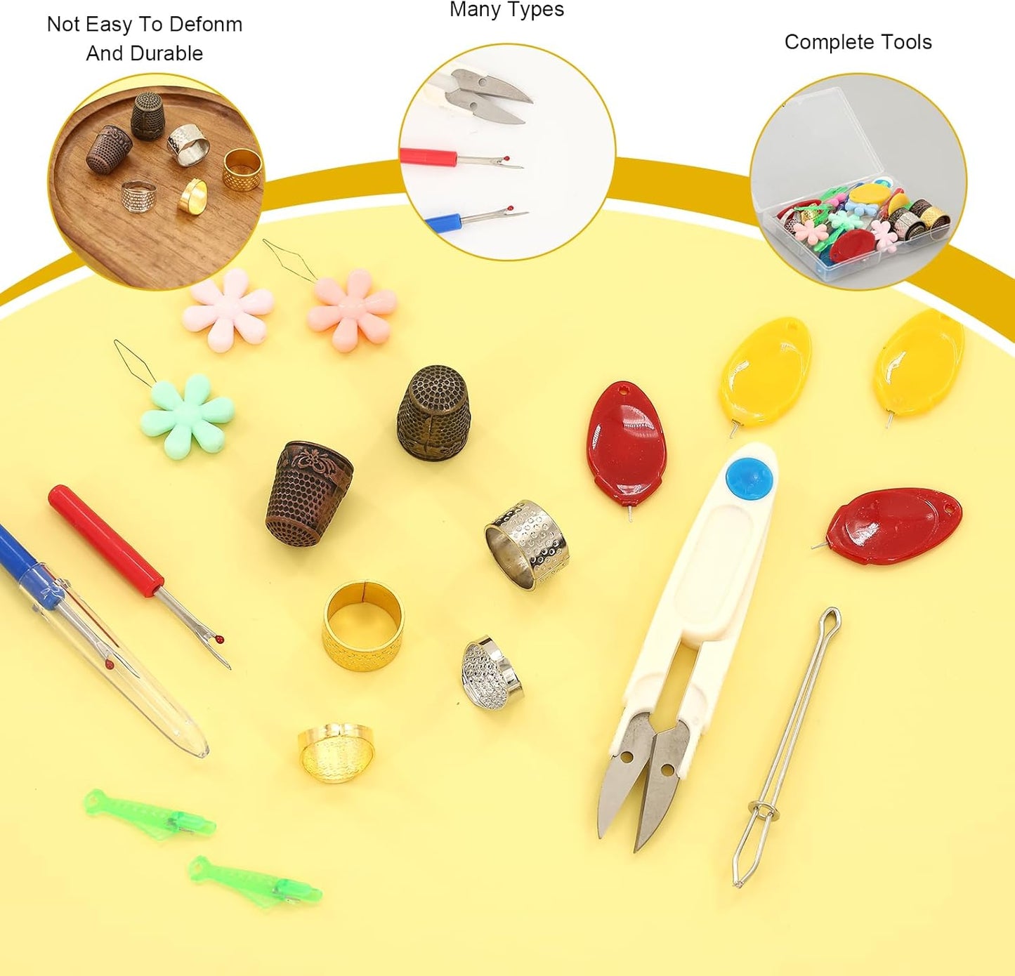 31 PCS Sewing Thimble Kit, Thimbles for Metal Finger Protectors, Thimbles for Hand, Seam Rippers for Sewings, Needle Threaders, Sewing Scissors, Sewings Patchwork Ruler