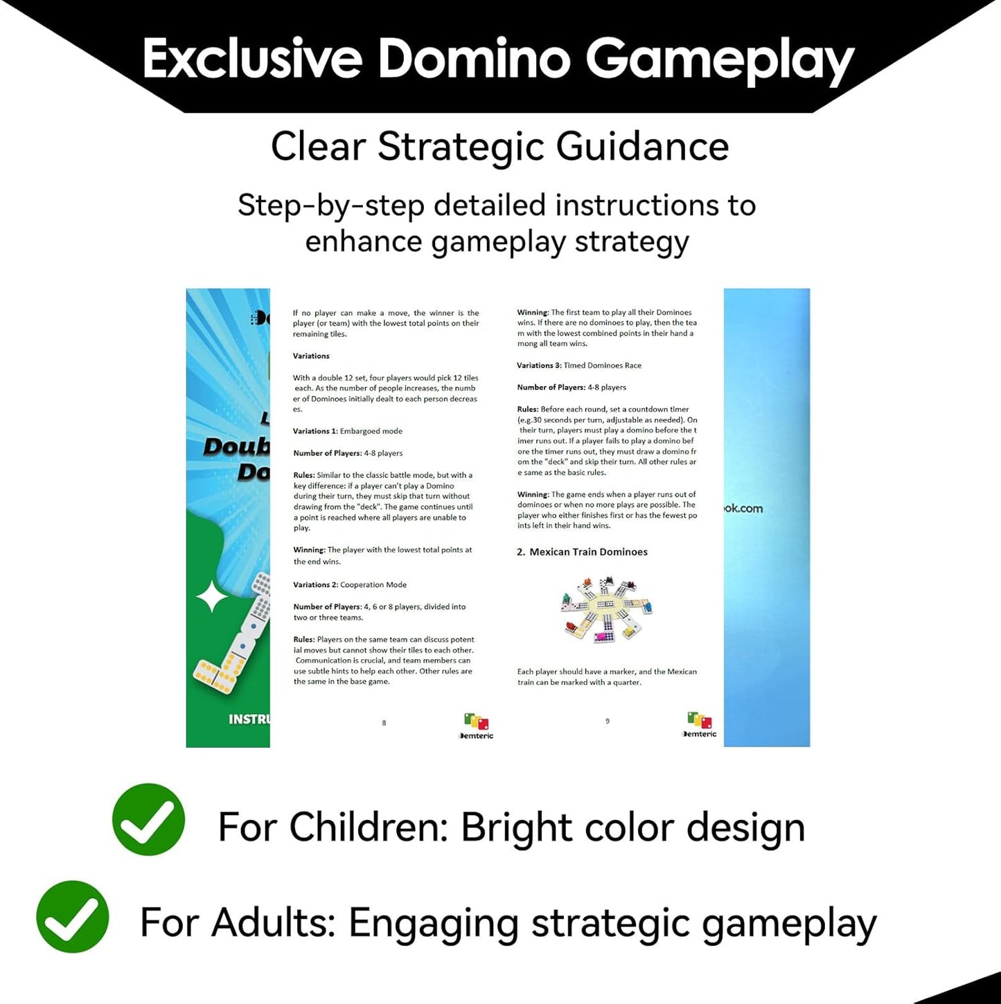 Mexican Train Dominoes Set Double 12 Colored Dot Dominos with 8 Wooden Racks & 91 Tiles Portable Travel Case Classic Family Board Game Cognitive Strategy Game for Adults Kids