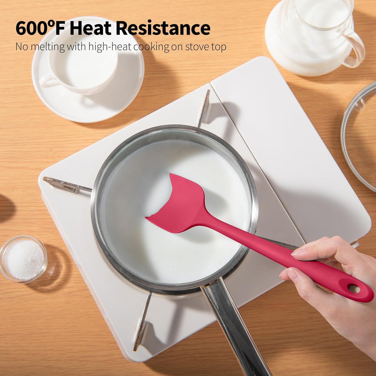 Silicone Flat Spoon Spatulas, Luxiwise 600ºF Heat Resistant Kitchen Baking Scraper Cooking Spoonula Non-Stick Dishwasher Safe for Seamless Mixing Folding Scraping Serving (Set of 2, Muticolor-1)