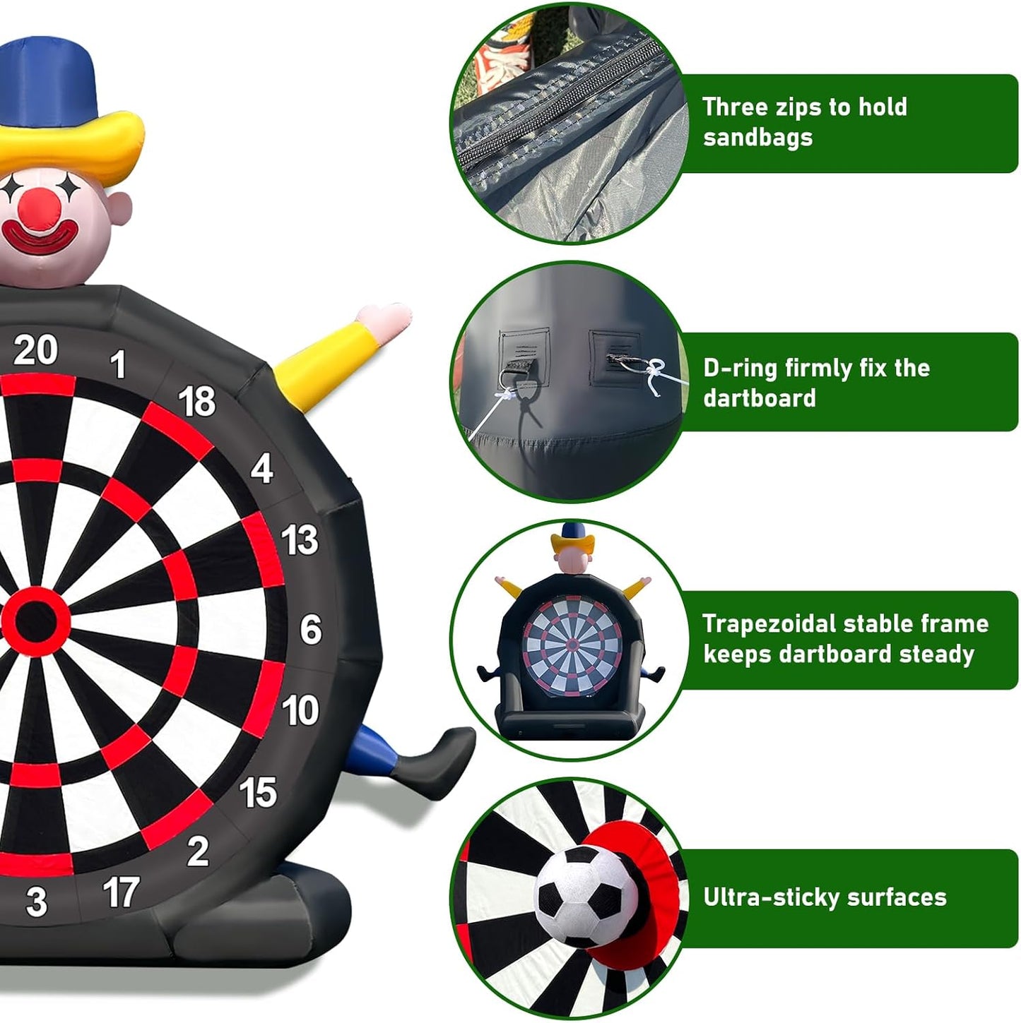 14ft Giant Inflatable Soccer Dart Board with 8 Golf Balls & 2 Soccer Balls Kickball Dartboard Soccer Darts Inflatable with 350W Blower and Air Pump for Outdoor Yard Gym Camp Sport Games