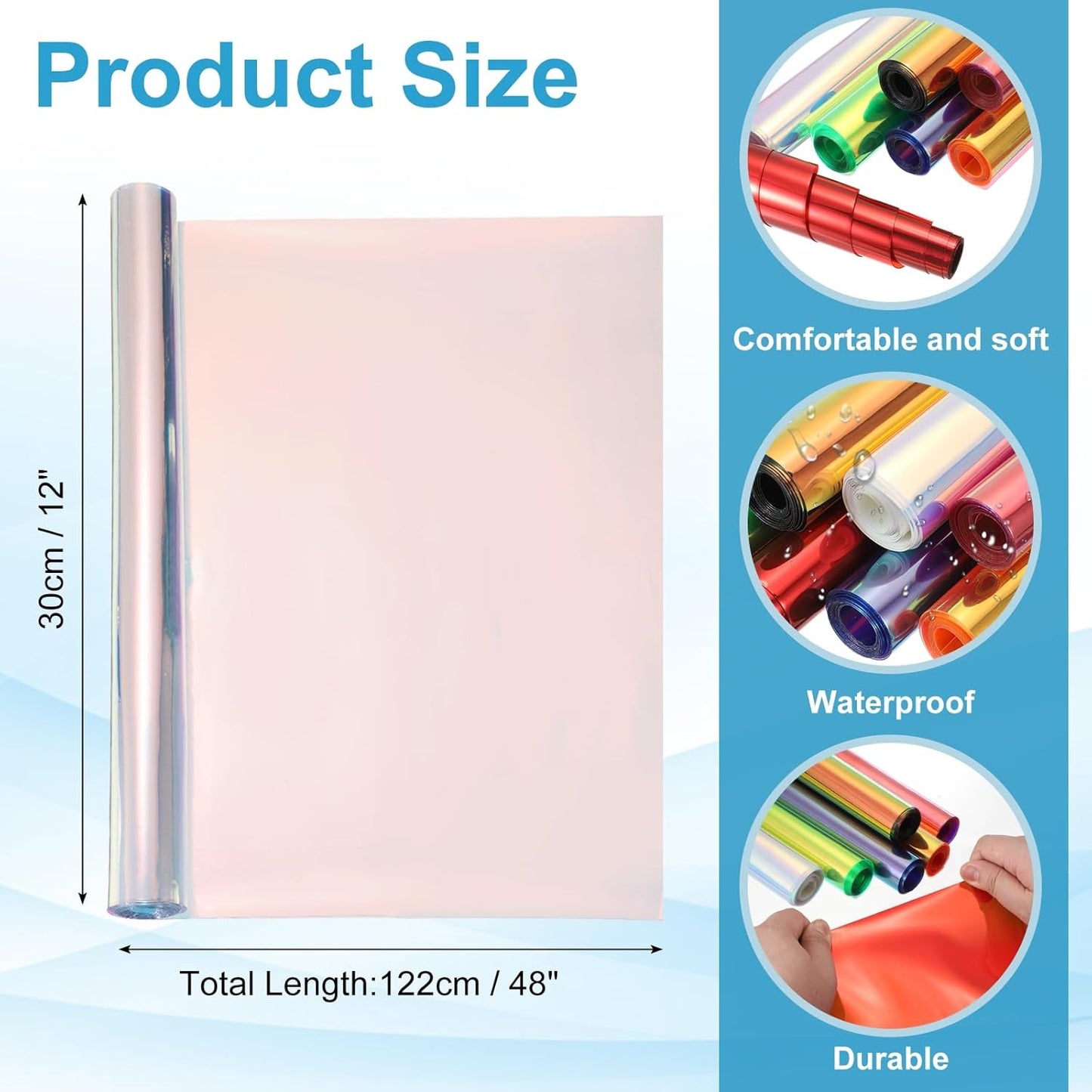 MECCANIXITY Holographic Clear PVC Vinyl Film Holographic PVC Fabric Waterproof Dichroic Film 12 x 48 Inch for Handbags Bows Earrings DIY Craft,Holographic Blue