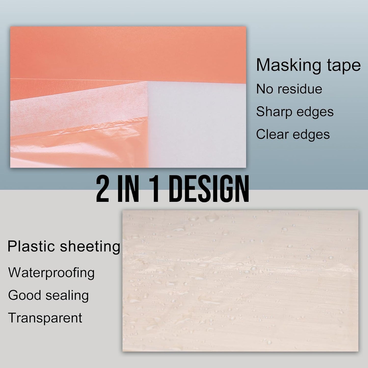 Lichamp Plastic Cover for Painting, Pre-Taped Masking Film, 22 inch x 30 Yard x 3 Rolls (90 Yards Total), Painters Plastic with Tape, Advanced Masking Tape Film