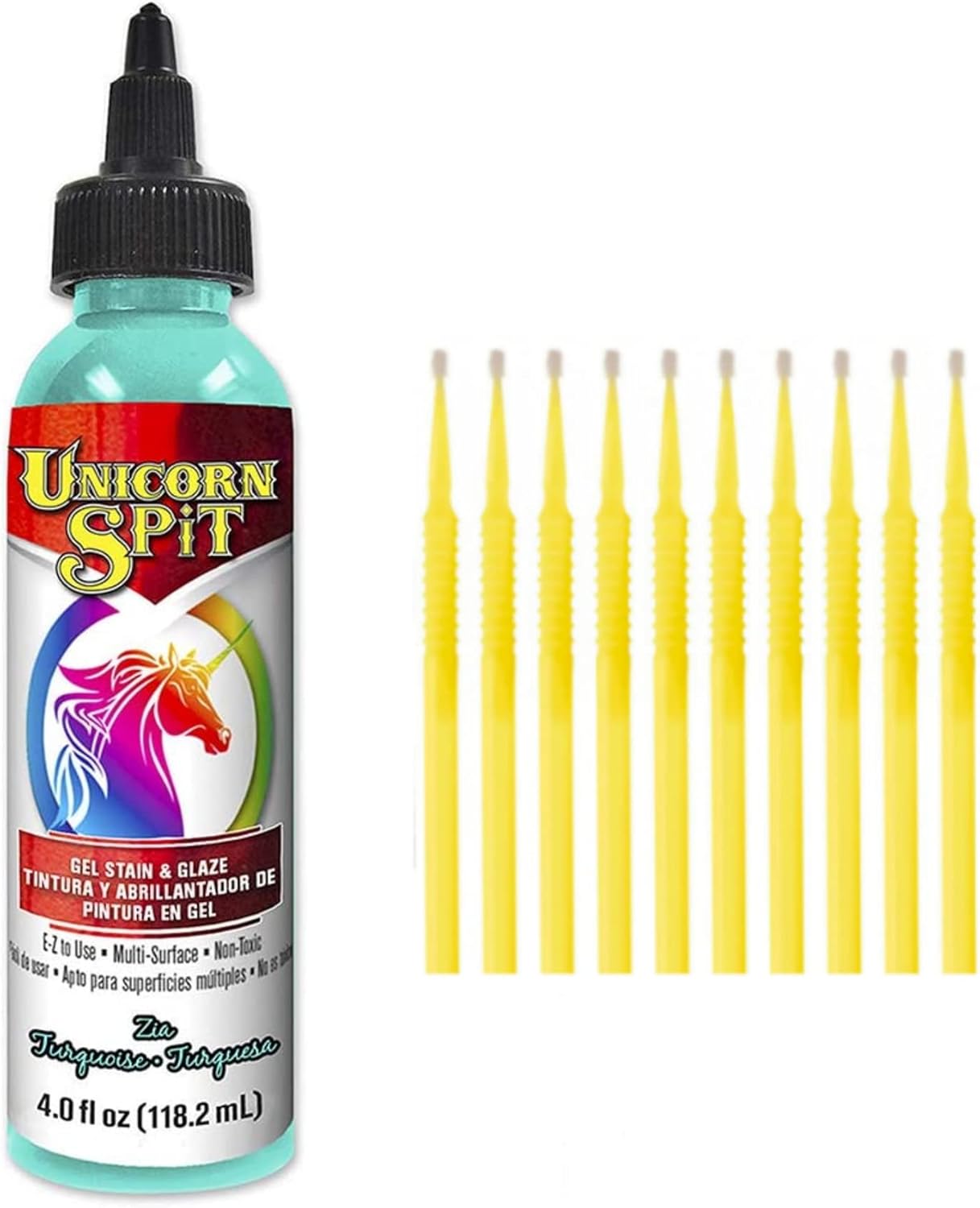 Unicorn SPiT Gel Stain and Glaze in One - Zia Teal 4 oz. Bottle Detail Sticks