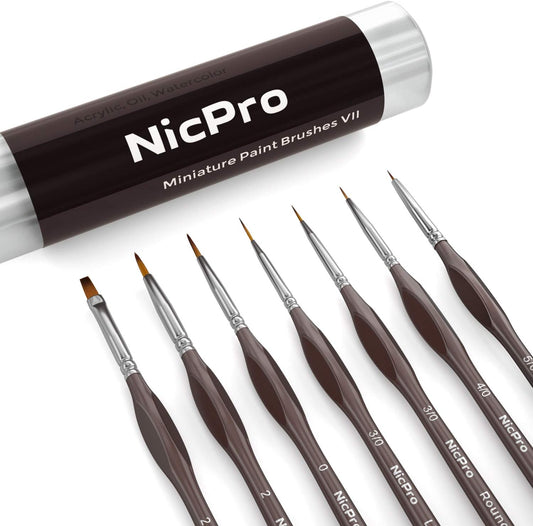 Nicpro 7 PCS Micro Fine Detail Paint Brush Set, Small Miniature Fine Tip Detail Brushes Kit for Acrylic Oil Watercolor, Models, Paint by Numbers, Miniature Painting, Craft, Rock Painting (Brown)