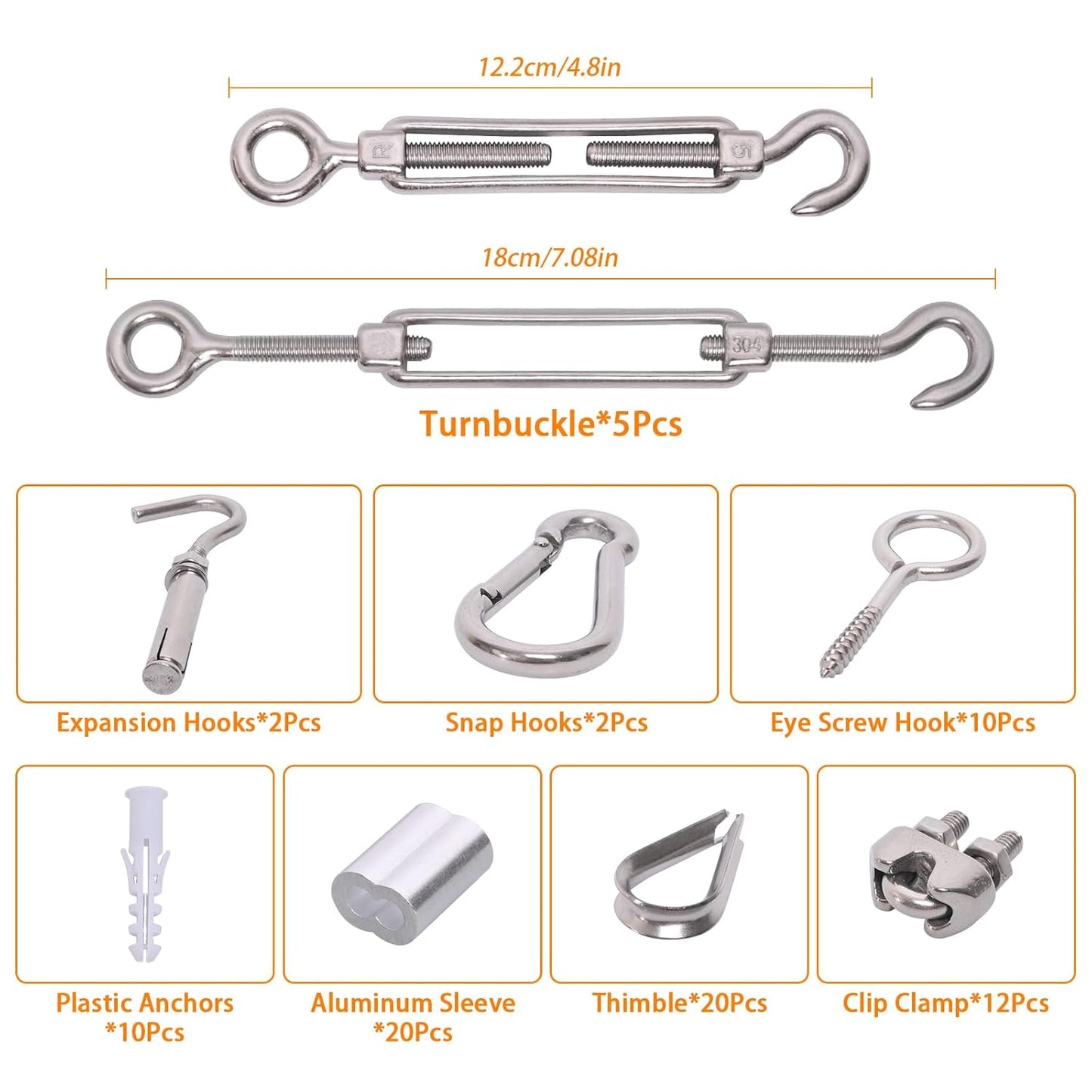 250FT 1/8" Wire Rope Kit, Vinyl Coated 304 Stainless Steel Wire Cable, 7x7 Strands 920LBS Breaking Strength, M5 Turnbuckle for Cable Wire, String Light Hanging Kit for Outdoor, Garden, Clothesline