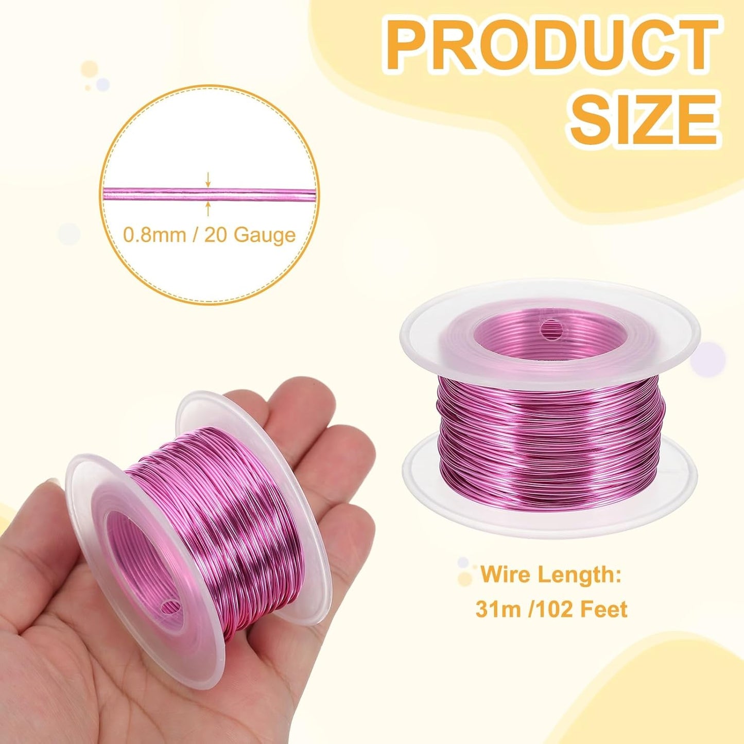 uxcell 20 Gauge / 0.8mm Anodized Aluminum Wire for Jewelry Craft Making, 102 Feet Bendable Flexible Wire for DIY Home Decor Gardening Sculpture, Dark Pink