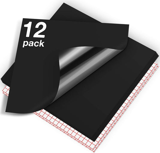 HTVRONT Black Permanent Vinyl, 12 Pack Black Vinyl for Cutting Machine - 10 Permanent Sheets 12" x 12"& 2 Transfer Tape Sheets for Party Decoration, Sticker, Craft Cutter, Car Decal (Matte)