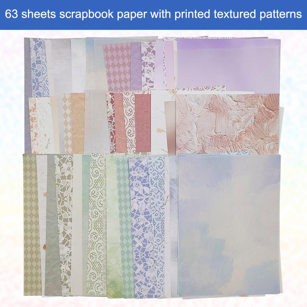 105 Sheets Scrapbook Paper Decorative Textured Paper, FineGood Mesh Fabric Assorted Set Craft Paper for Junk Journal Supplies Scrapbooking Planner Card Making