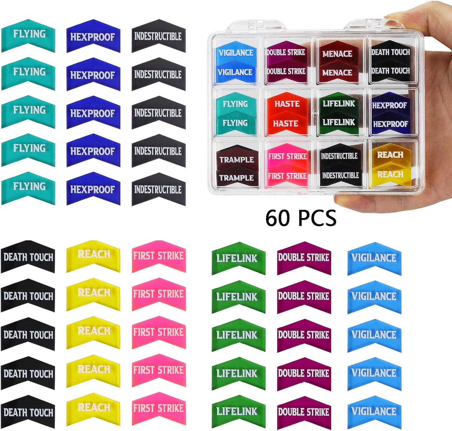 110PCS MTG Keywords Tokens & 12mm Dice Counter for Magic The Gatering, Bulk Ability Tokens MTG Life Counters D20 Loyalty 6 Sided Dice, Compatible with TCG CCG Magic Card Gaming Accessories