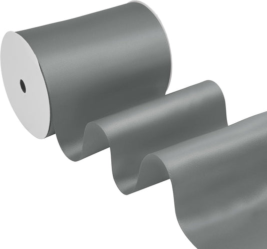 Silver Satin Ribbon 4 Inch X 15 Yards Solid Color Double Faced Ribbons Perfect for Crafts Wedding Decor Bow Making Arts Sewing and More