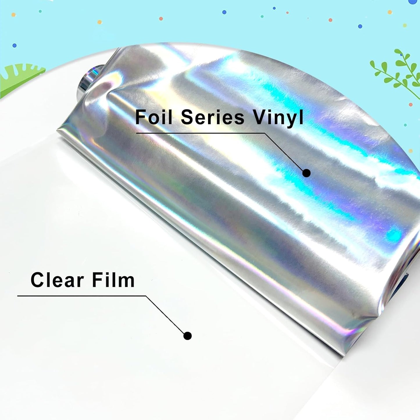 ROFISUESheet MetallicFoil HeatTransferVinyl olographic Silver, 12Inch*6Ft BundleChrome HTV VibrantColors for Stunning T-Shirt DesignsPerfect forDIY (olographic Silver, 12Inch*6Ft)